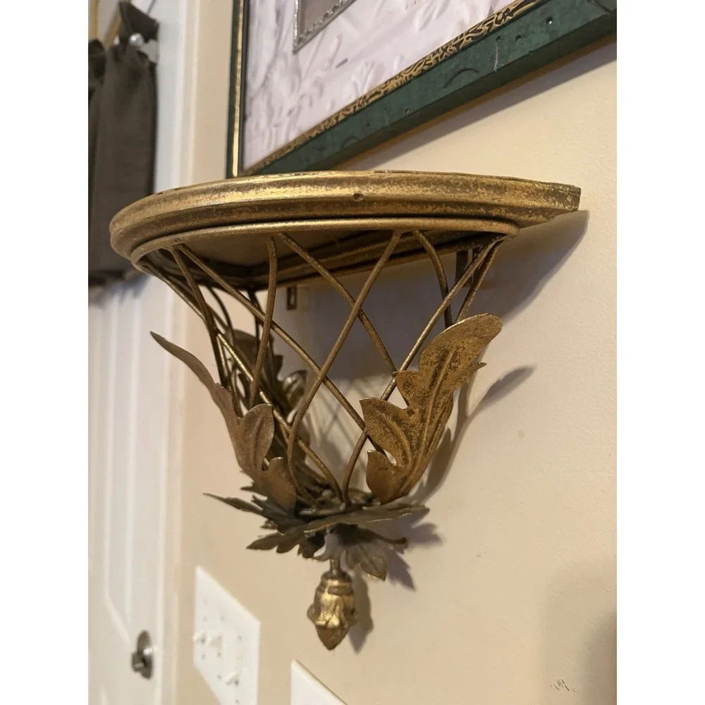 Two's Company Elmsford Gold Metal Wall Shelf Acanthus Leaf Decor 12